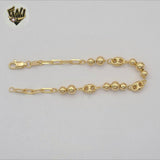 (1-0614) Laminado de oro - Pulsera con dijes de eslabones curvos de 3 mm - 7,5" - BGF