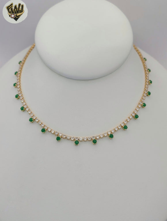 (1-6226-1) Gold Laminate - Green Zircon Tennis Necklace - BGF