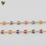 (1-0127) Gold Laminate - 7mm Multicolor Butterfly Link Anklet - 10" - BGF