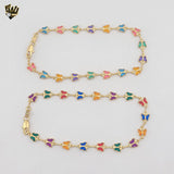 (1-0127) Gold Laminate - 7mm Multicolor Butterfly Link Anklet - 10" - BGF