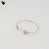 (2-0670) 925 Sterling Silver - Flower Open Bangle - 2.5"
