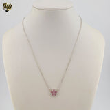 (2-66016) 925 Sterling Silver - Pink Zircon Flower Necklace - 16"