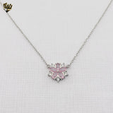 (2-66016) 925 Sterling Silver - Pink Zircon Flower Necklace - 16"