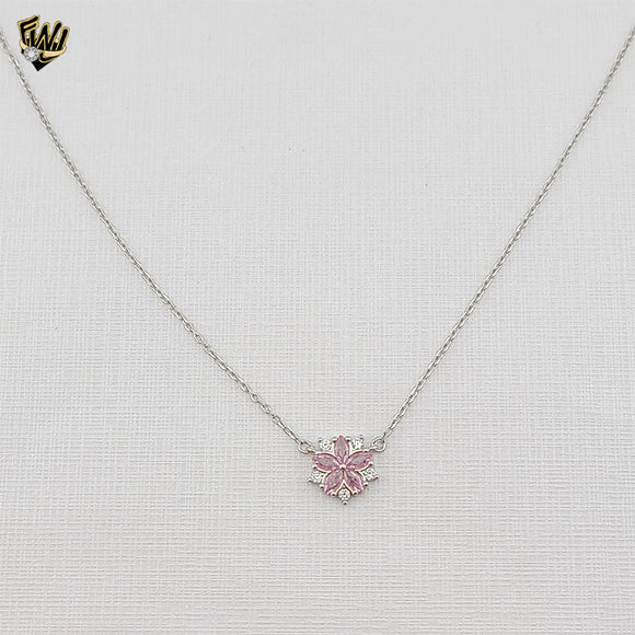(2-66016) 925 Sterling Silver - Pink Zircon Flower Necklace - 16