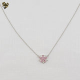 (2-66016) 925 Sterling Silver - Pink Zircon Flower Necklace - 16"