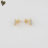 (1-1205-10) Gold Laminate - White Tear Drop Stud Earrings - BGF