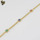 (1-0661-1) Gold Laminate - Multicolor Evil Eye Bracelet - 7" - BGO