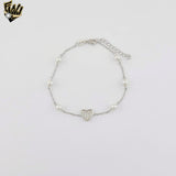 (2-0421) 925 Sterling Silver - Pearls and Zircon Heart Bracelet - 6.5"