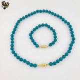 (MSET-50) Gold Laminate - 8mm Turquoise Mallorca Pearls Set
