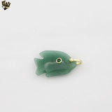(1-2226) Gold Plated-  Jade Fish Pendant.