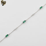 (2-0432) 925 Sterling Silver - 1mm Rolo Link Green Zircon Bracelet.