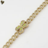 (1-60102) Gold Plated - 7.5mm Zircon Curb Link Butterfly Bracelet - 8"