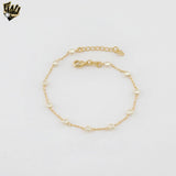 (1-0489-1) Gold Laminate - 1mm Link Pearl Heart Bracelet - 7” - BGF