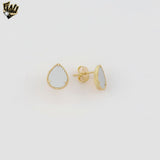 (1-1205-10) Gold Laminate - White Tear Drop Stud Earrings - BGF