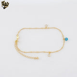(1-0147) Gold Laminate - 1mm Snake Ball Link Anklet with Charms - 9.5" - BGF
