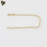 (1-0524) Gold Laminate - Bars and Pearls Bracelet - 7" - BGF