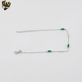 (2-0432) 925 Sterling Silver - 1mm Rolo Link Green Zircon Bracelet.