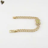 (1-60102) Gold Plated - 7.5mm Zircon Curb Link Butterfly Bracelet - 8"
