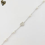 (2-0421) 925 Sterling Silver - Pearls and Zircon Heart Bracelet - 6.5"