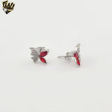 (2-6356) 925 Sterling Silver - Red Butterfly Set.