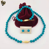 (MSET-50) Gold Laminate - 8mm Turquoise Mallorca Pearls Set