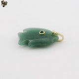 (1-2226) Gold Plated-  Jade Fish Pendant.