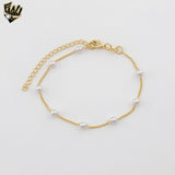 (1-0736-1) Gold Laminate - 1mm Curb Link Pearls Bracelet - 7" - BGF