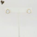 (1-1205-10) Gold Laminate - White Tear Drop Stud Earrings - BGF
