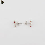 (2-3102) 925 Sterling Silver - Candy Cane Stud Earrings.