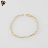 (1-0524) Gold Laminate - Bars and Pearls Bracelet - 7" - BGF