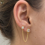 (1-1246-2) Gold Laminate - Double Piercing Zircon Earrings - BGF