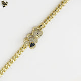 (1-60083) Gold Plated- 6mm Curb Link Zircon Bear Bracelet - 7.5"