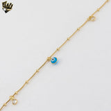 (1-0147) Gold Laminate - 1mm Snake Ball Link Anklet with Charms - 9.5" - BGF