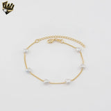 (1-0731) Gold Laminate - 1mm Curb Link Pearl Bracelet - 7" - BGF