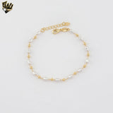 (1-0497) Gold Laminate - Pearl and Beads Bracelet - 7" - BGF