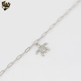 (2-0429-1) 925 Sterling Silver - 2mm Paper Clip Link Turtle Bracelet.