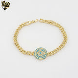 (1-0851) Gold Laminate - 6mm Curb Link Evil Eyes Bracelet - 8" - BGO