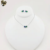 (2-66092) Plata de ley 925 - Collar Rolo Link de 1 mm con circonita verde.