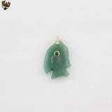 (1-2226) Gold Plated-  Jade Fish Pendant.