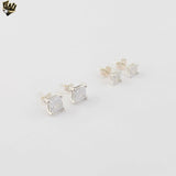 (2-3018) Plata de Ley 925 - Aretes Cuadrados con Circonitas. 