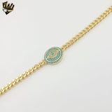 (1-0851) Gold Laminate - 6mm Curb Link Evil Eyes Bracelet - 8" - BGO
