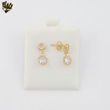 (1-1107) Gold Laminate - Double Zircon Earrings - BGF