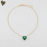 (1-6054-2) Gold Laminate - Chunky Green Heart Necklace - BGF