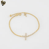 (1-0887) Gold Laminate - 2mm Curb Link Cross Bracelet - 7.5" - BGF