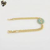 (1-0851) Gold Laminate - 6mm Curb Link Evil Eyes Bracelet - 8" - BGO