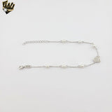 (2-0421) 925 Sterling Silver - Pearls and Zircon Heart Bracelet - 6.5"