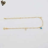 (1-0147) Gold Laminate - 1mm Snake Ball Link Anklet with Charms - 9.5" - BGF