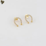 (1-1212-9) Gold Laminate -  Zircon Horseshoes Stud Earrings - BGF