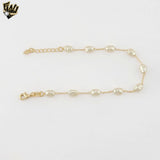 (1-0611-1) Gold Laminate - 0.7mm Paper Clip Link with Pearl Bracelet - 7" - BGF