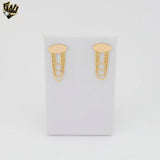 (1-1215-4) Gold Laminate - Oval Stud with Dangling Chain Earrings - BGF
